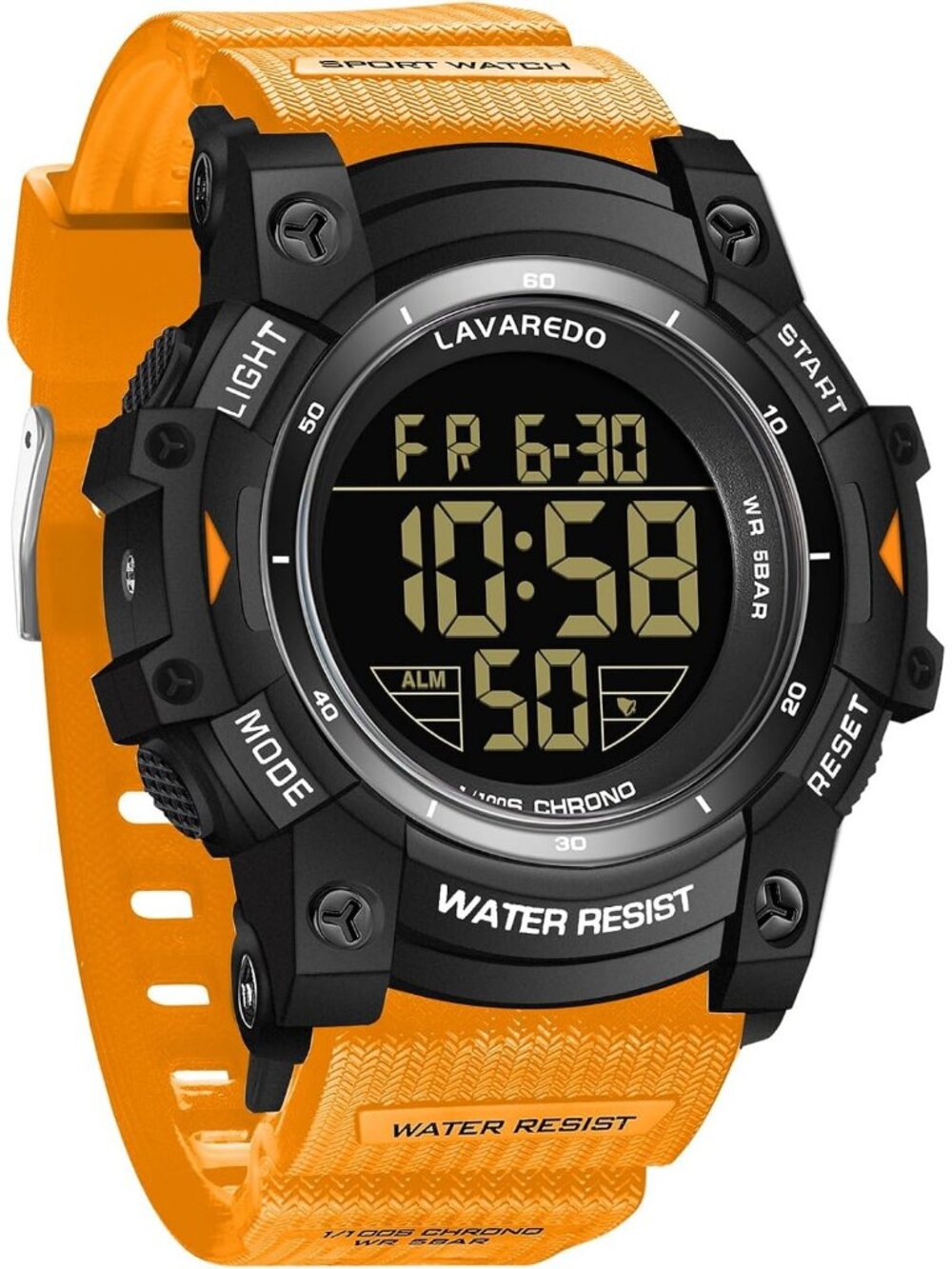 Men's Orange Black Sports Outdoor Waterproof Digital  LED Backlight Wrist Watch